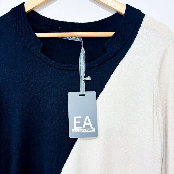 ERIC ALEXANDRE Two-Tone Black & Beige Asymmetric Tunic Sweater | Medium * - Picture 5 of 9